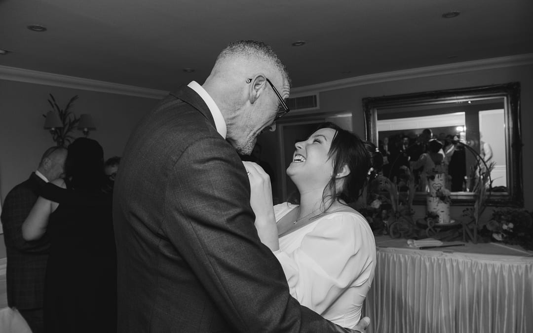 Black & White Image of a newly married couple's first dance